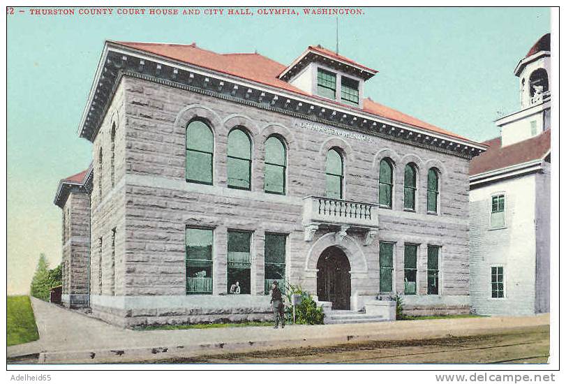 Thurston County Court House And City Hall, Olympia, WA Ca 1910 Man In Front, Woman In Window MINT - Autres & Non Classés