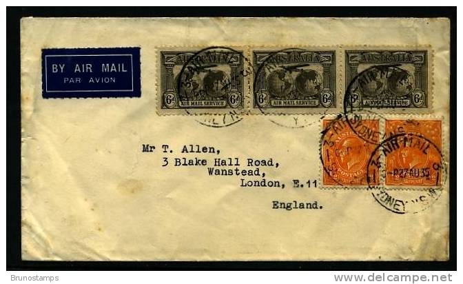 AUSTRALIA -1931  ENVELOPE FROM SYDNEY TO LONDON  3x6d. GLOBES+2x 1/2 D. G. V. - Lettres & Documents