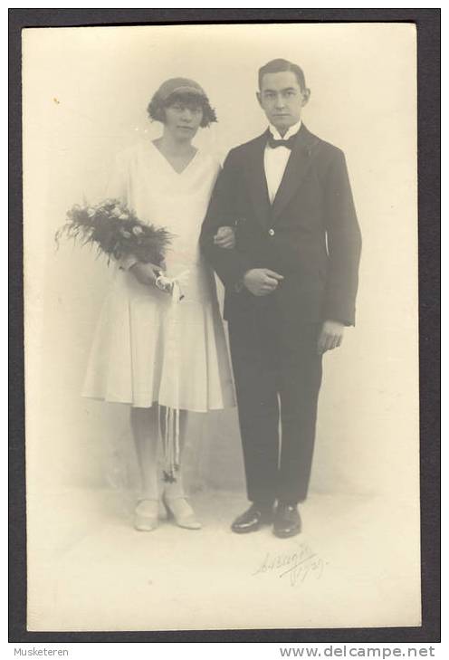 Married Couple 1929 Old Mint Card Real Photo - Hochzeiten