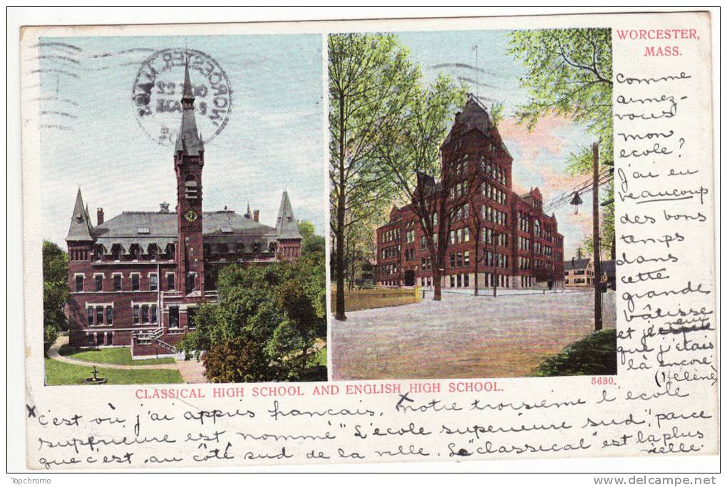 CARTE POSTALE Précurseur Etats Unis Massachusetts Worcester Classical High School And English High School 1907 - Worcester