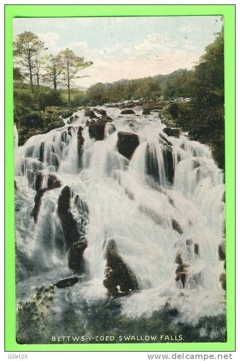 BETTWS-Y-COED , WALES - SWALLOW FALLS - DAVIDSON BROS - CARD TRAVEL IN 1905 - 3/4 BACK - - Caernarvonshire