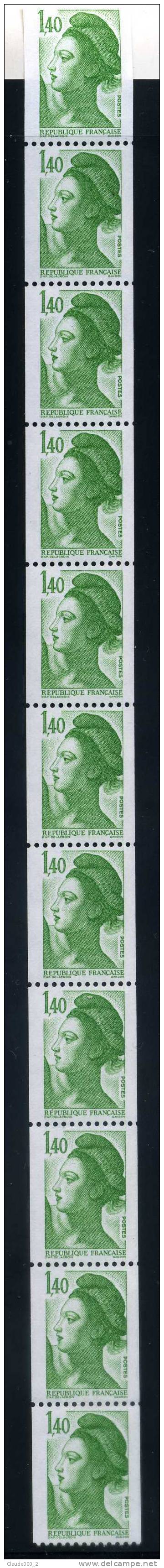 ROULETTES  DE 11  LIBERTE DE GANDON 1,40 VERT NEUFS ** Voir Verso - Coil Stamps