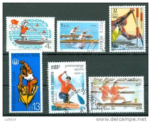 CANOE: Lot N°04 De 6 Timbres, Bulgarie - USA - URSS - Roumanie - Cambodge - Laos - Canoe