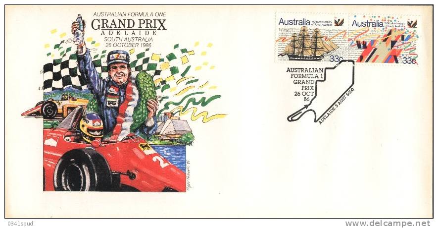 1986 Australia  Automobile Grand Prix  Formula 1 Adelaide  Sur Lettre - Automobile