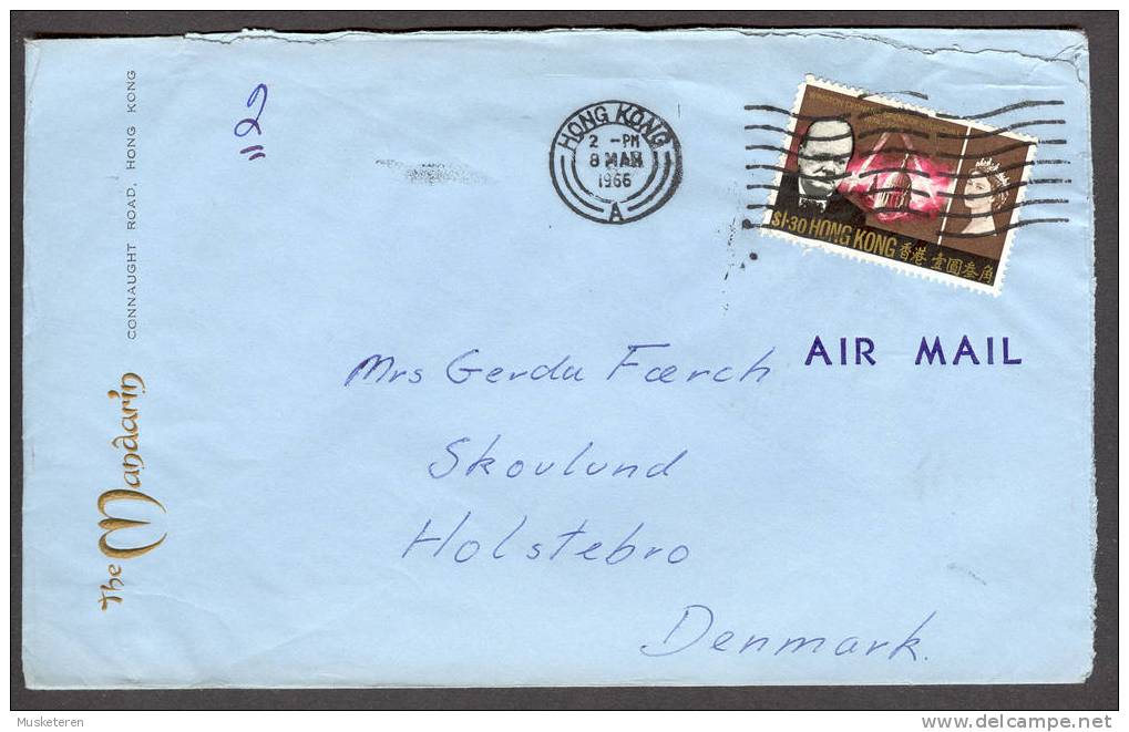 Hong Kong HOTEL THE MANDARIN 1966 Cover Brief HOLSTEBRO Denmark Winston Spencer Churchill Mi. 220, $1.30 - Briefe U. Dokumente