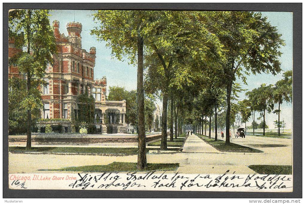 United States US Chicago Illinois Lake Shore Drive Old Colour Post Card With Glimmer - Chicago