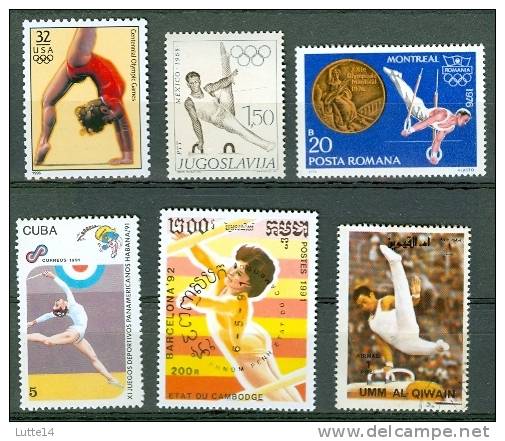 GYMNASTIQUE: Lot N°4 De 6 Timbres Différents Cuba - USA - Yougoslavie - Bulgarie - Ajman - Roumanie - Gymnastics