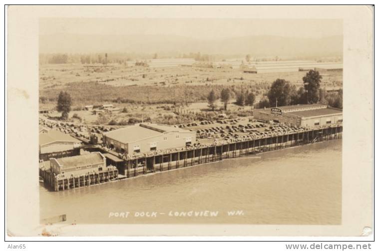 Longview WA Real Photo 1930s Vintage Postcard, Port Dock, Columbia River, Industry - Autres & Non Classés