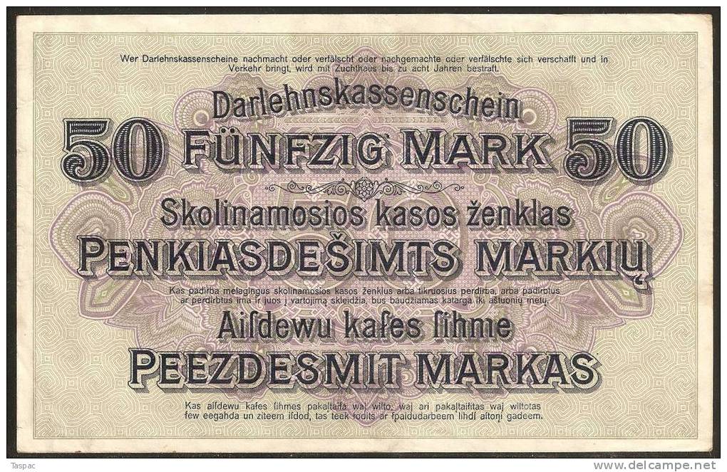 Germany Occ. Lithuania 50 Mark 1918 Kowno # R132 - Extremely Fine Near To UNC - 1° Guerre Mondiale