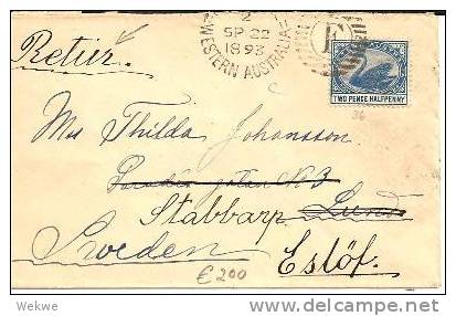 WA003/ AUSTRALIEN - Freemantle To Sweden 1893, Onforwarded And Returned - Brieven En Documenten