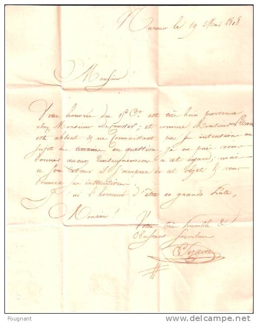 BELGIQUE:1818:Précurseur De NAMUR Pour ONHAYE Par DINANT.Période Hollandaise.NAMEN En Noir. - 1815-1830 (Dutch Period)