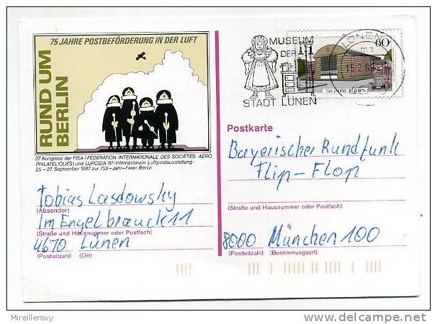 ENTIER POSTAL STATIONERY ALLEMAGNE  POUPEE MUSEE FESTIVAL INTERNATIONALE DES SOCIETES AERO PHILATELIQUES - Poppen