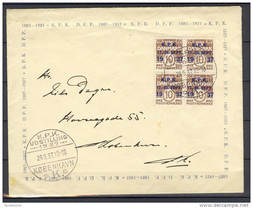 Denmark 4-Block Official K.P.K. Stamp Exhibition Special Cancel Cover 1937 - Lettres & Documents