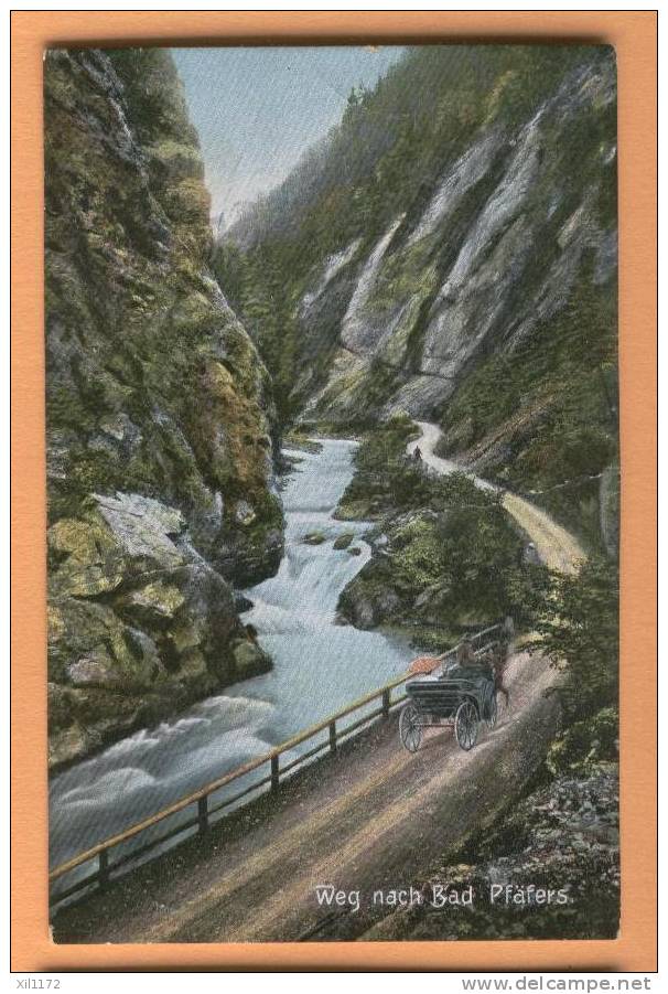 E154 Calèche Sur La Route De Bad Pfäfers. Weg Nach... Cachet 1909. (Pli Transversal) - Pfäfers