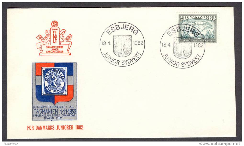 Denmark Special Cancel Cover ESBJERG Junior Sydvest 1982 Ellehammer Flying Stamp Cachet Tasmania Van Diemen´s Land - Covers & Documents