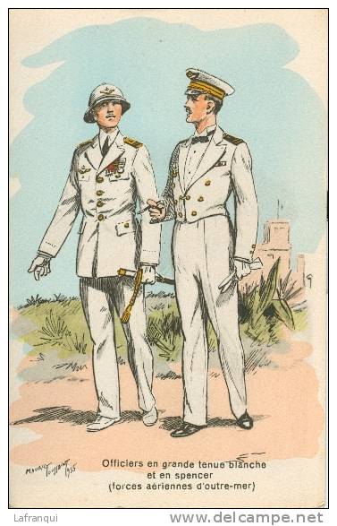 UNIFORMES -regiments -ref 155-officiers En Gde Tenue Et En Spencer -forces Aeriennes D Outre Mer   -carte Bon Etat - Uniformes