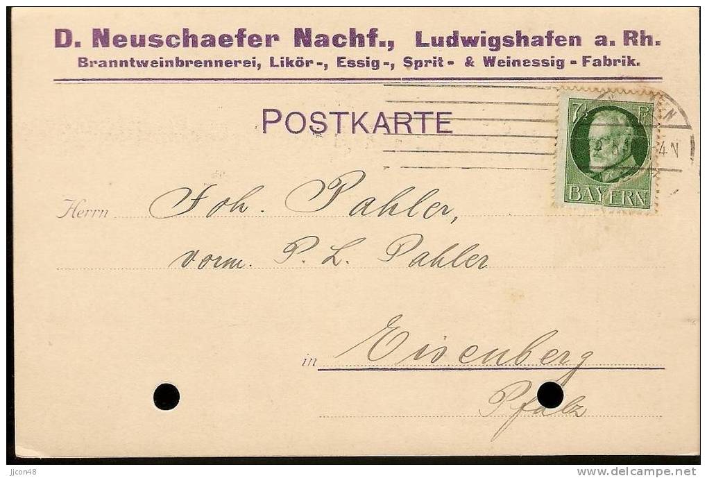 Bayern 1918  D. Neuschafer Nachf., Ludwigshafen  3.5.18 - Cartas & Documentos