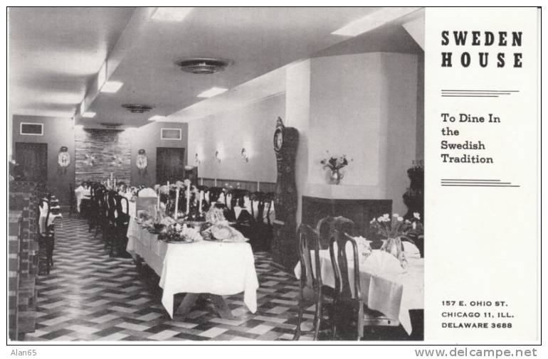 Sweden House, Chicago Restaurant, Scandanavian Theme On C1940s Vintage Postcard - Chicago