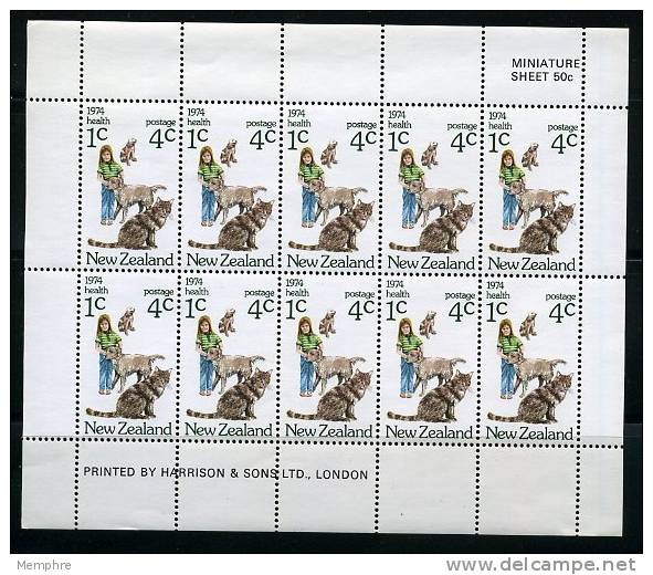 1974  Health Stamps Miniature Sheet   Cat, Dogs - Blocs-feuillets