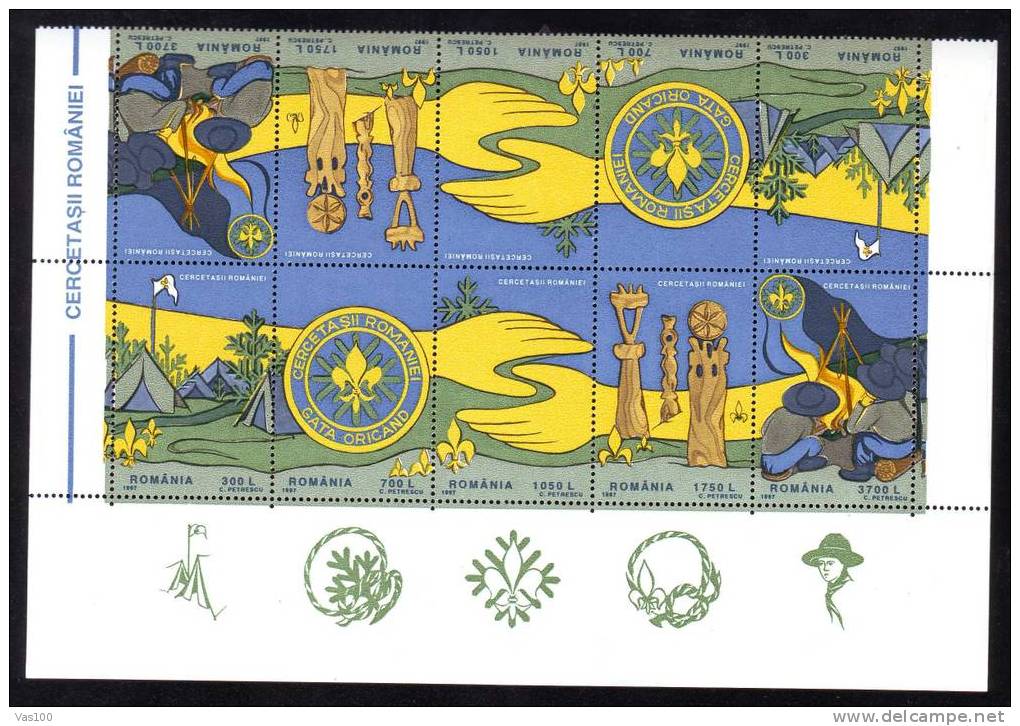 SCOUT/SCOUTISME,SCOUTS - Romania - 1997 HALF 1/2  MINISHEET,TETE-BECH +LABEL MNH RARE! - Neufs