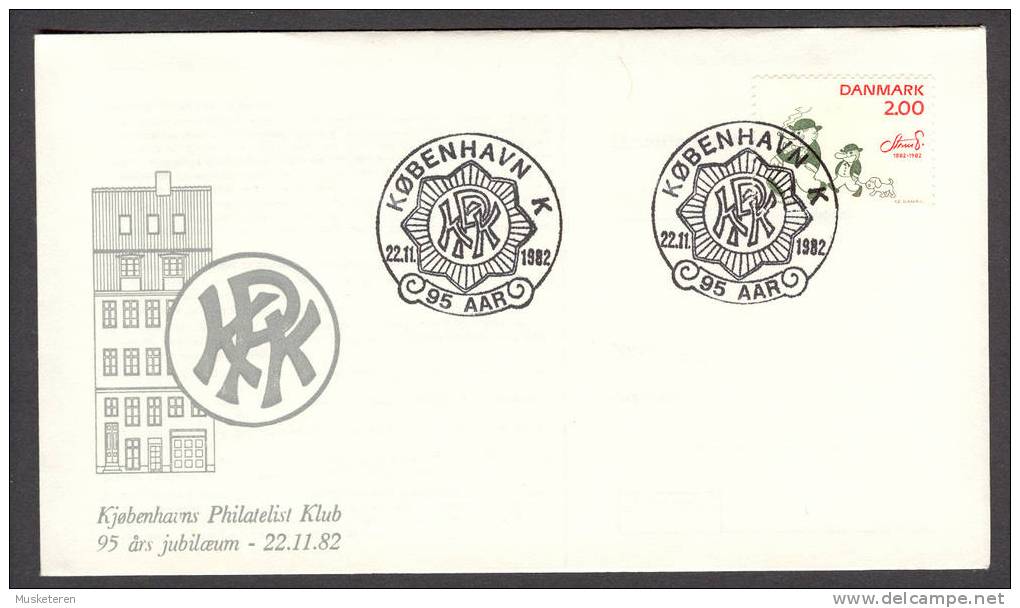 Denmark Kjøbenhavns Philatelist Klub 95th Anniversary Jubilee Cancel 1982 Cover Robert Storm P. Comic Stamp - Cartas & Documentos