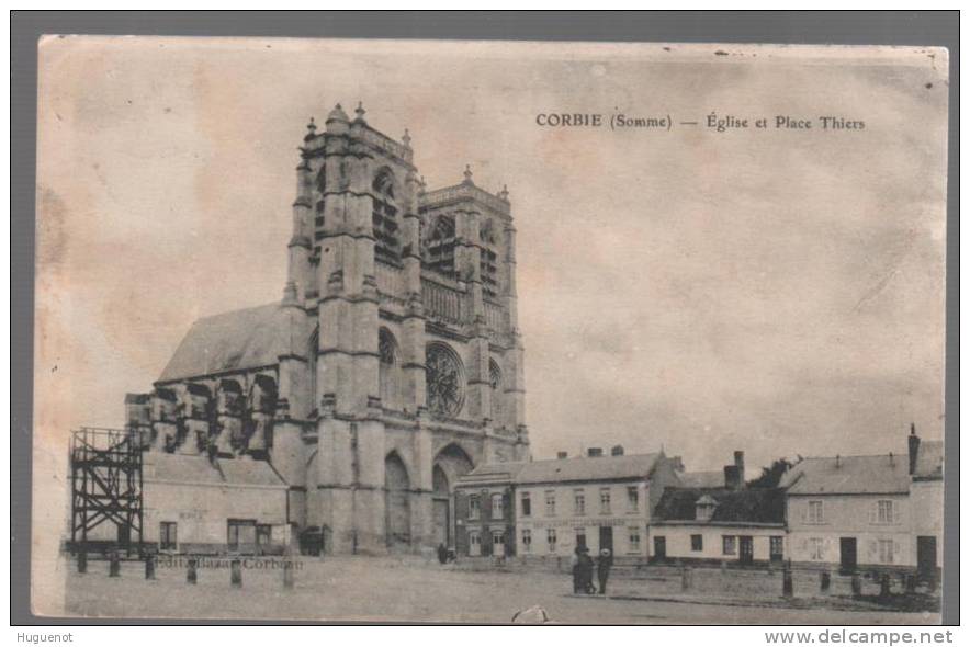 C - CARTE POSTALE - 80 - CORBIE - EGLISE ET PLACE THIERS - - Corbie