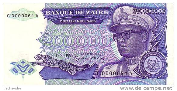 ZAÏRE   200 000 Zaïres  Daté Du 01-03-1992   Pick 42    ***** BILLET  NEUF ***** - Zaire