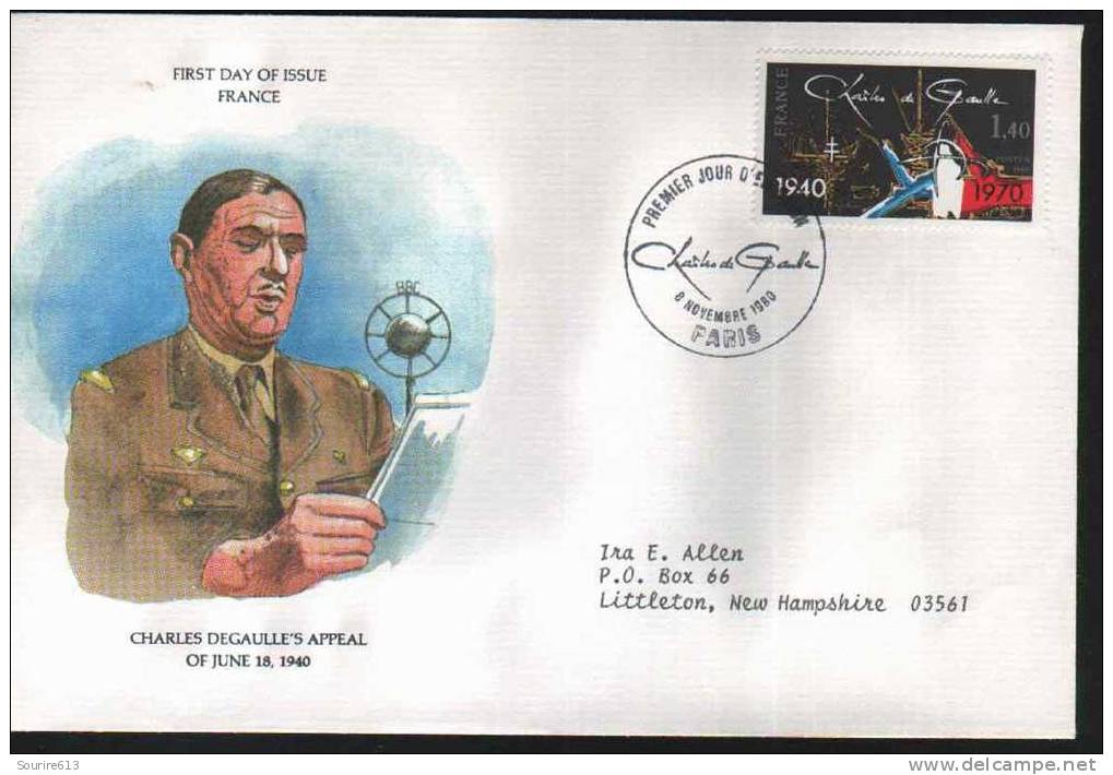 Fdc France 1980 Célébrités De Gaulle (Général) Appel Du 18 Juin - De Gaulle (General)