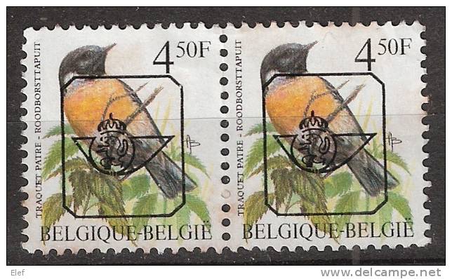 Belgique,PREO Oiseau De Buzin, PAIRE  , " TRAQUET Pâtre " Obl ; TB - Typo Precancels 1986-96 (Birds)