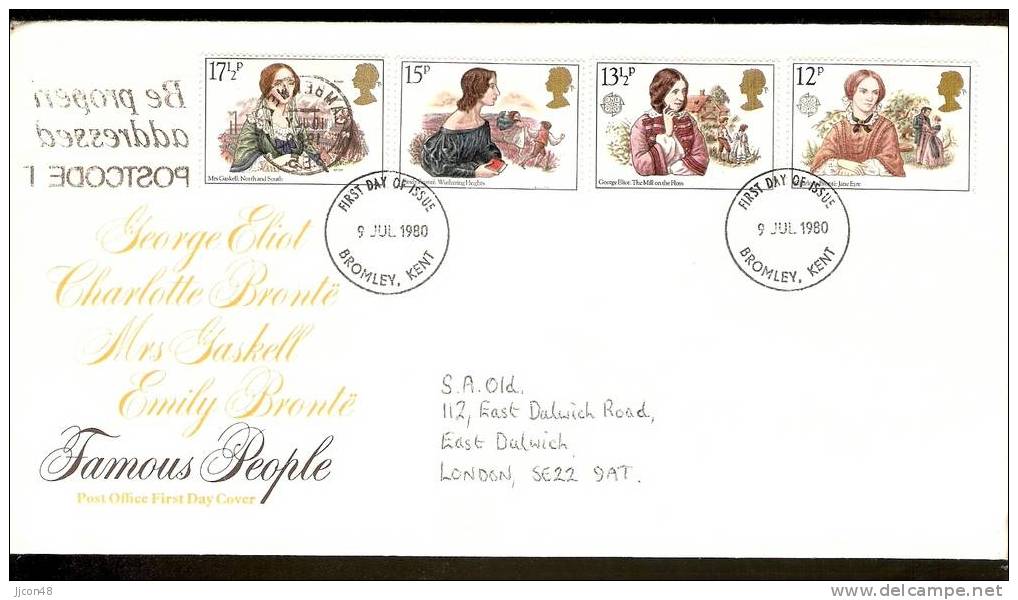 Great Britain 1980  Famous People FDC.  Bromley Postmark - 1971-1980 Decimal Issues