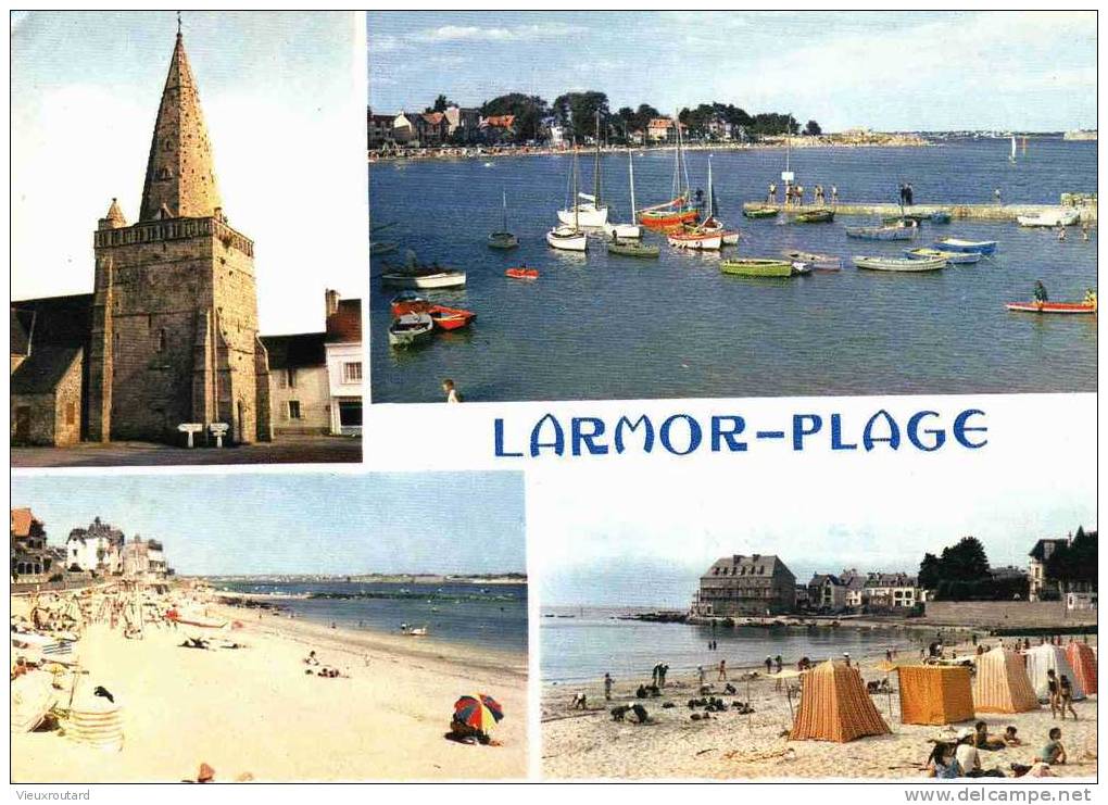 CPSM.  LARMOR PLAGE. L´EGLISE . LE PORT ET LES PLAGES. DATEE 1967. DENTELLEE. - Larmor-Plage