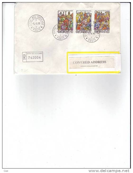 VATICANO 1990 - Busta  Raccomandata   FDC -   Sassone  879/81 + 879 (retro) - Covers & Documents