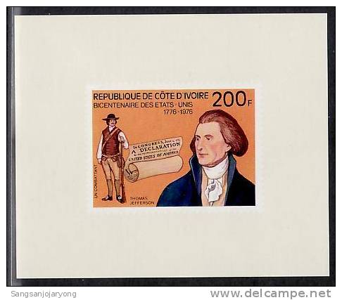 US Bicentenaire, Ivory Coast Sc425 D/S US Bicentennial, Thomas Jefferson - Indépendance USA