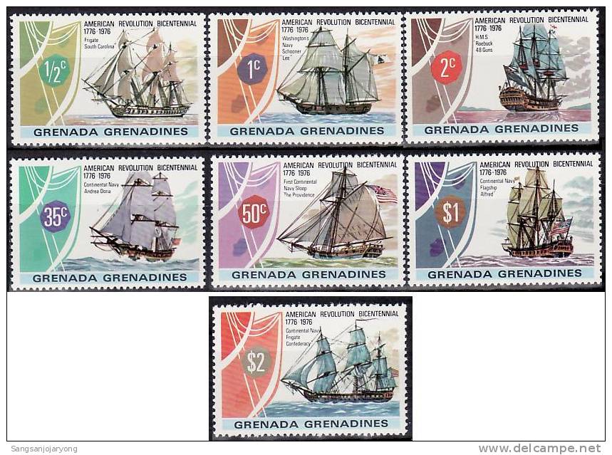 US Bicentenaire, Grenada Grenadines Sc174-80 US Bicentennial, Ships - Independecia USA