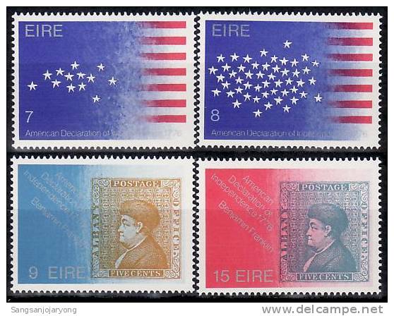 US Bicentenaire, Ireland Sc389-92 US Bicentennial, Benjamin Franklin - Unabhängigkeit USA