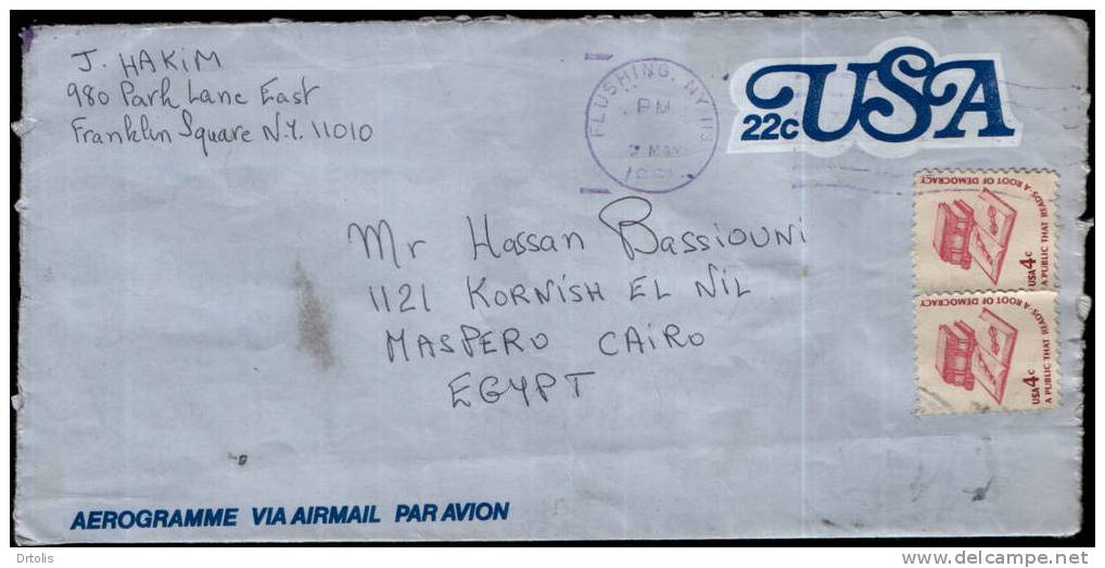 USA / EGYPT / 1981 ?? UPRATED AEROGRAMME FROM USA TO EGYPT/ 2 SCANS . - Autres & Non Classés