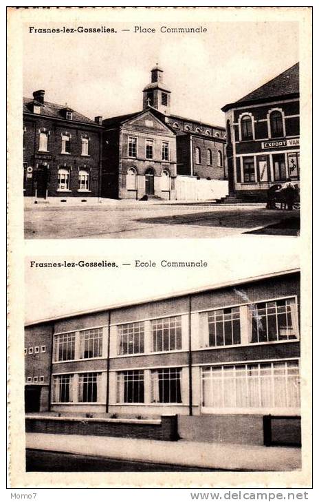 CPSM BELGIQUE.FRASNES LES GOSSELIES.PLACE ET ECOLE COMMUNALE.1961. - Les Bons Villers