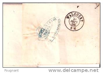 BELGIQUE : 1866:Timbre N°18 sur:lettre de NAMUR vers THY-LE-CHATEAU.Belles oblitérations.Oblit.à points 64,+Namur double