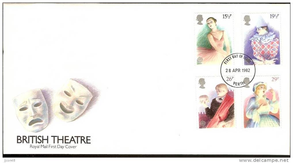 Great Britain 1982  British Theatre. FDC.  Perth Postmark - 1981-1990 Dezimalausgaben
