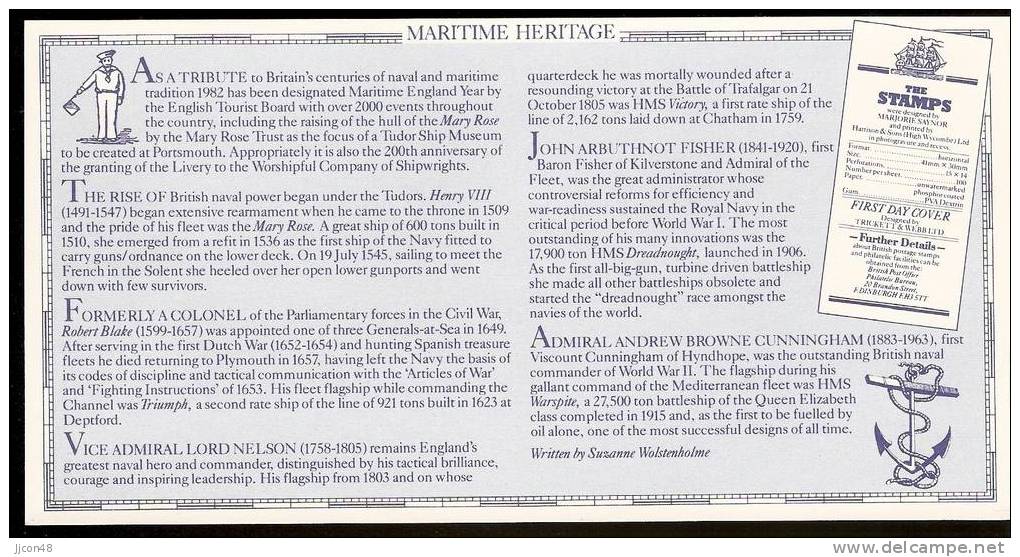 Great Britain 1982  Maritime Heritage. FDC. (19 1/2p Gutter Pair) - 1981-1990 Dezimalausgaben