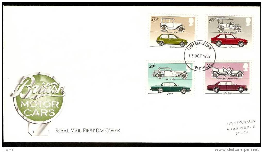 Great Britain 1982  British Motor Industry. FDC.  Perth Postmark - 1981-1990 Dezimalausgaben