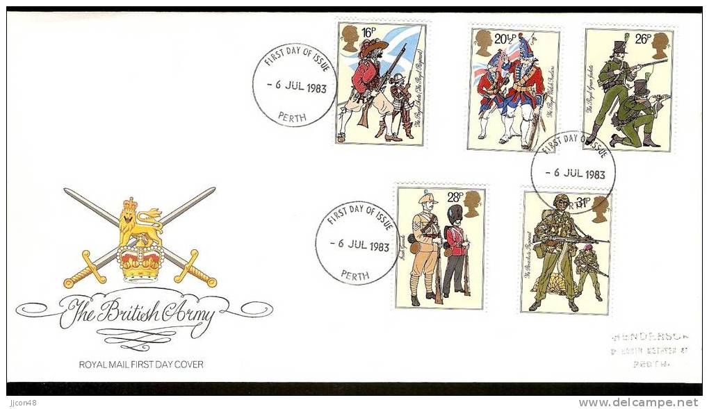 Great Britain 1983  British Army Uniforms. FDC.  Perth Postmark - 1981-1990 Dezimalausgaben