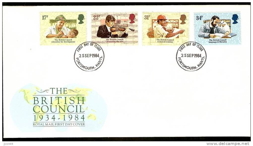 Great Britain 1984  50th Ann.of The British Council. FDC  Portsmouth,Hants. Postmark - 1981-1990 Em. Décimales