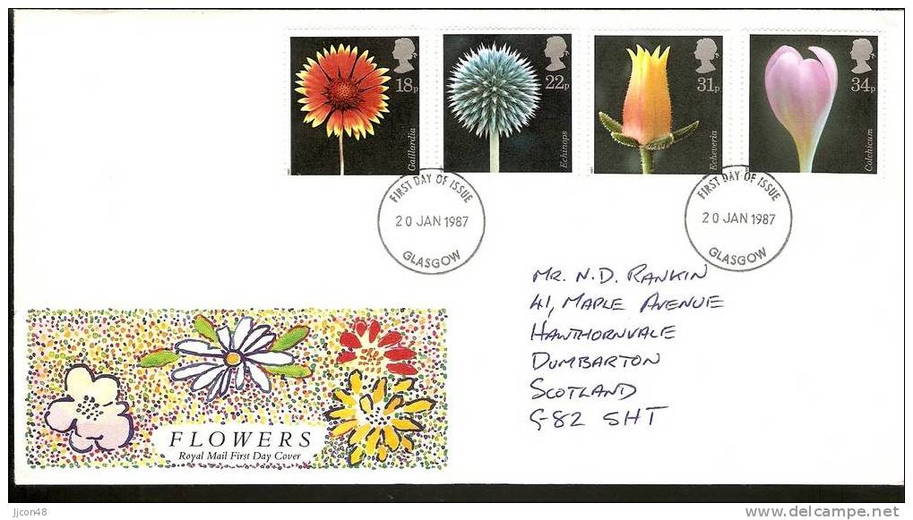 Great Britain 1987 Flower Photographs. FDC  Glasgow. Postmark - 1981-1990 Decimal Issues