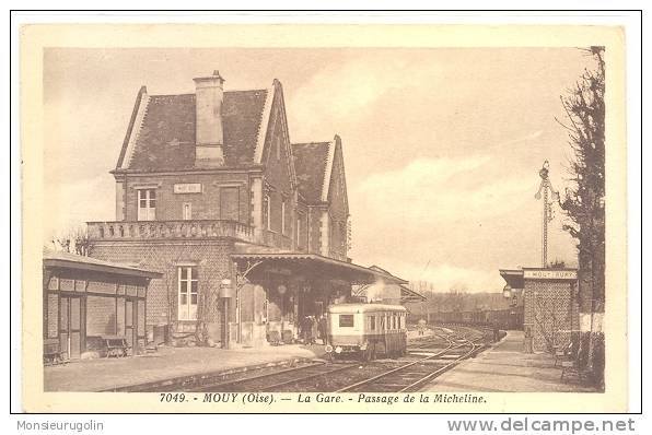 60 ))) FL) MOUY, LA GARE, Passage De La Micheline, N° 7049, (bistre Rosé), Delboy Imprimeur - Mouy