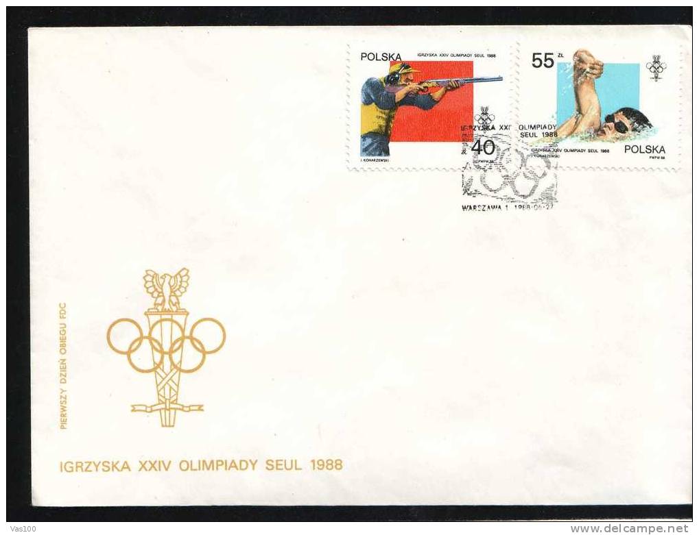 OLYMPIC GAMES SEUL 1988, 1 COVER TIR,FDC,POLAND. - Tir (Armes)