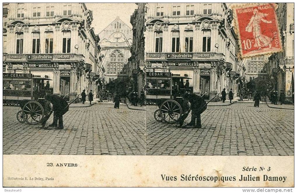 ANVERS SÉRIE N°3 VUES STÉRÉOSCOPIQUES JULIEN DAMOY  LE BALAYEUR DE RUES - Stereoscope Cards