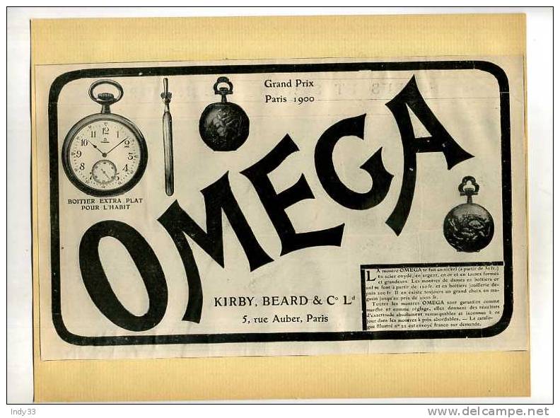 - OMEGA . PUB. DU DEBUT DU XXe S. . DECOUPEE ET COLLEE SUR PAPIER - Altri & Non Classificati