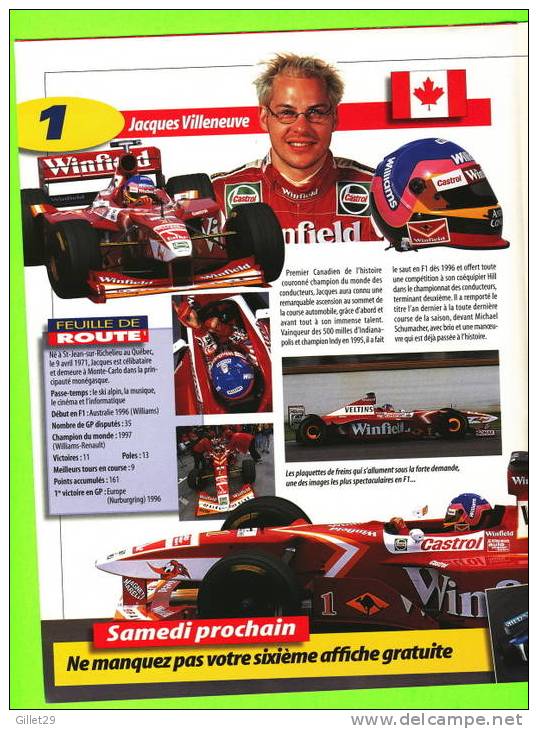 AFFICHE GÉANTE F1 - JACQUES VILLENEUVE - WILLIAMS-MÉCACHROME TEAMS - HEINZ-HARALD FRENTZEN - DIMENSION DE 40 X 52cm - - Automobile - F1