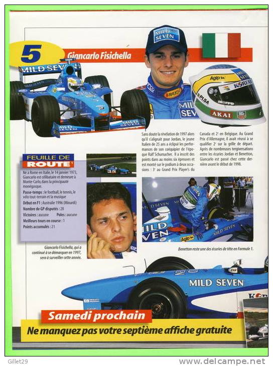 AFFICHE GÉANTE F1 - GIANCARLO FISICHELLA - BENETTON-PLAYLIFE TEAM 1998 - ALEXANDER WURZ - DIMENSION DE 40 X 52cm -  4 PA - Automobile - F1